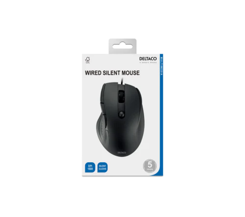 DELTACO Silent Wired Office mouse 5 buttons, 600-1600 DPI, black